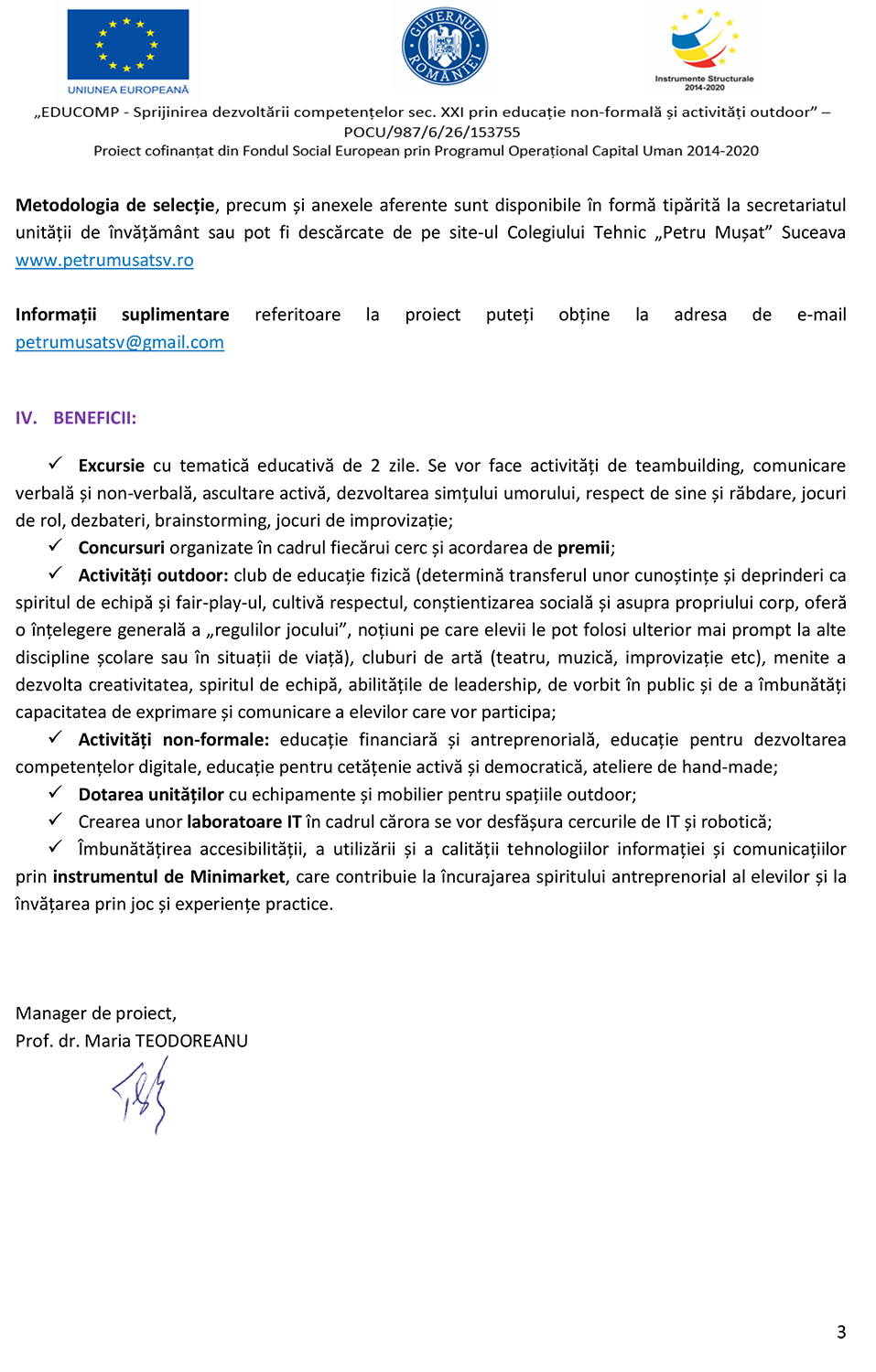EDUCOMP - Sprijinirea dezvoltării competențelor sec. XXI prin educație non-formală și activități outdoor (anunț de selecție a grupului țintă - elevi)