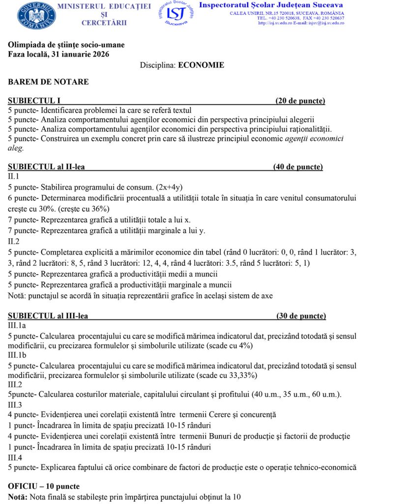 Olimpiada de Științe Socio-Umane - etapa locală (subiecte și bareme)