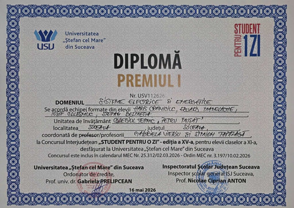 Performanțe remarcabile ale elevilor noștri la concursul „Student pentru o zi”