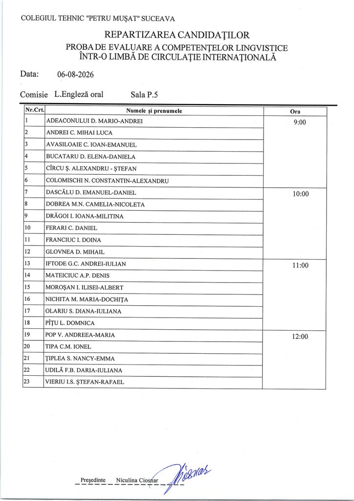 Proba de evaluare a competențelor lingvistice într-o limbă de circulație internațională