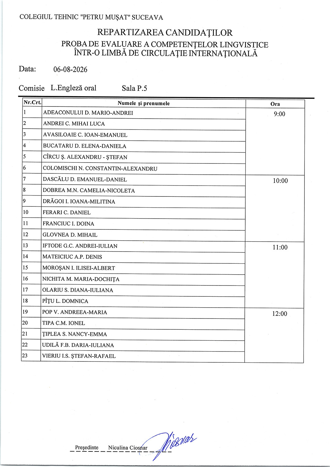 Proba de evaluare a competențelor lingvistice într-o limbă de circulație internațională